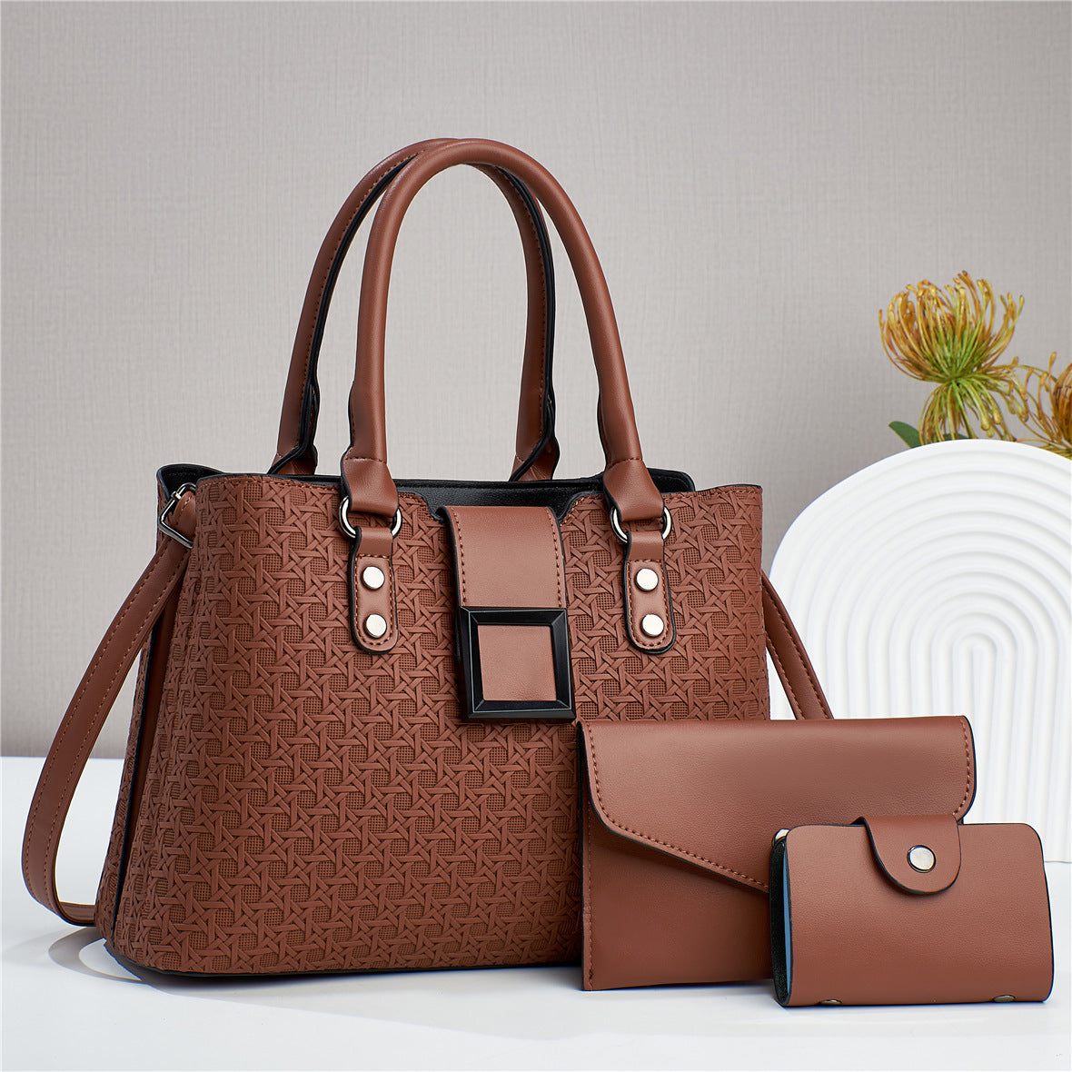 Three-Piece Textured Women's Crossbody Bag Set