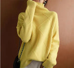 Women's Turtleneck Textured Rhombus Sweater