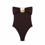 Women's Chest Metal Decoration Black Swimsuit