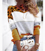 Colorblock Leopard Print Round Neck Casual Sweater Women's Clothing