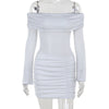 Elegant Shiny Off-shoulder Long Sleeve Narrow Dress Women