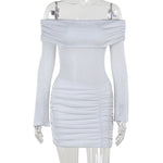 Elegant Shiny Off-shoulder Long Sleeve Narrow Dress Women