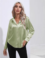 One-Button Satin Long Sleeve Shirt