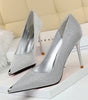 Shallow metal pointed high heels