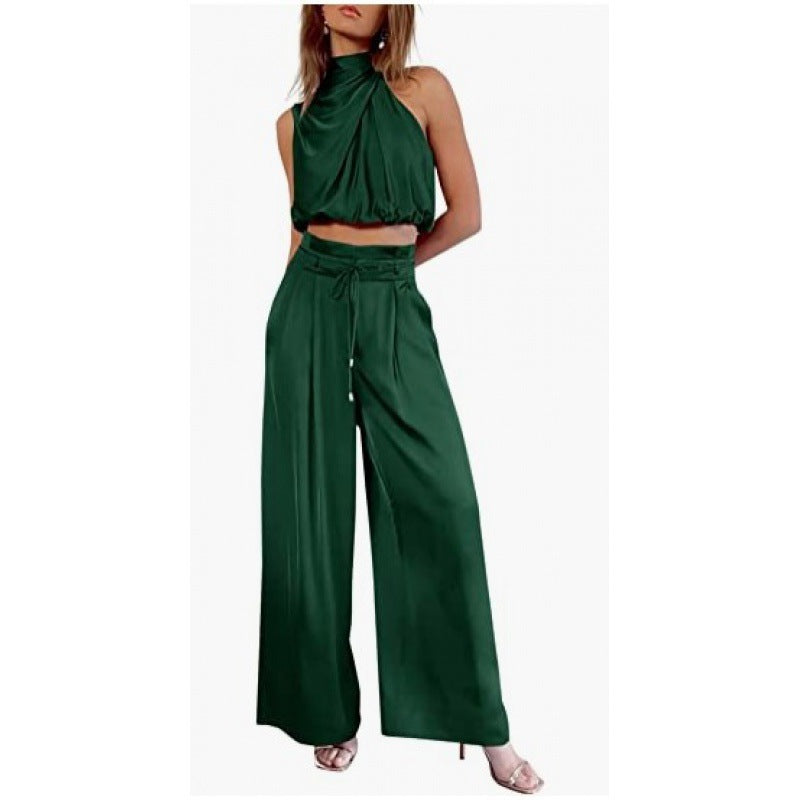 Sleeveless Crop Top & Wide-Leg Pants Set