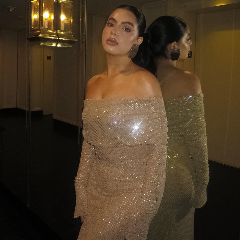 Midnight Allure | Backless Off-Shoulder Maxi Dress