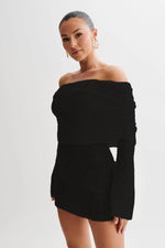 Damen Aushöhlen Langarm Off-Shoulder Kleid Kurzer Rock