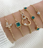 Bohemian 5 stück Grün Kristall Armbänder Schmuck Set Für Frauen Herz Armband Hochzeit Engagement Armband Mode Schmuck
