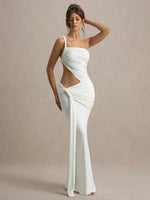 Solid Color Irregular Side Streamers Wear Pleated Dress