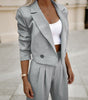 Striped Lapel Cropped Top & Straight Pants Set