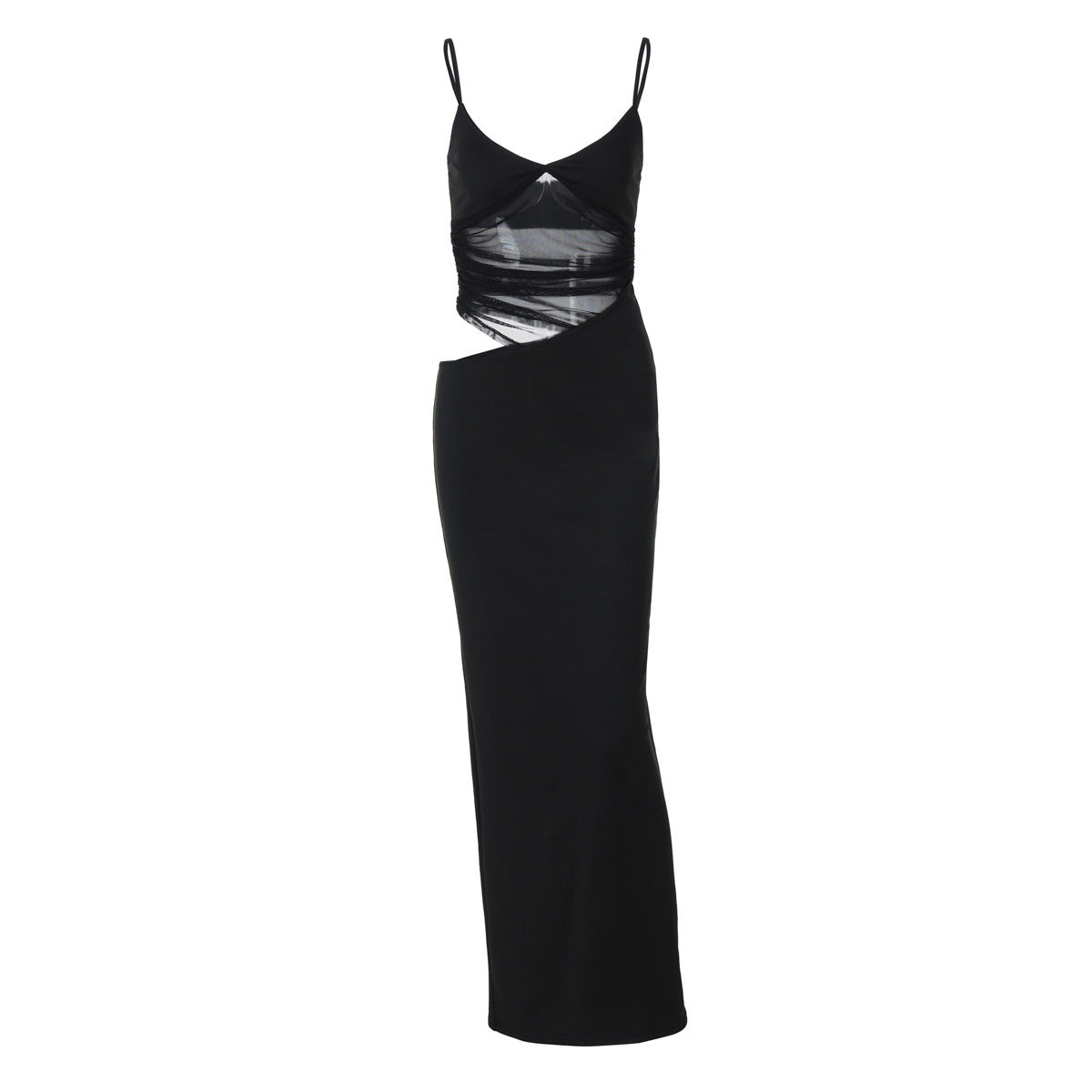 Summer New Fashion Sexy Patchwork Slit Mesh See-through Sling Dress