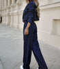 Striped Lapel Cropped Top & Straight Pants Set