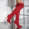 Pointed Toe Diamond Stiletto Heel Side Zipper Over-the-knee High Boots