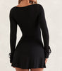Square-neck Long Sleeve Split Dress – Slim & Stylish Short Skirt!