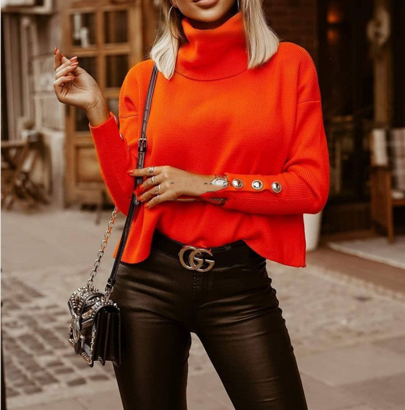 Women Solid Color Turtleneck Sweater Fashion Winter Tops