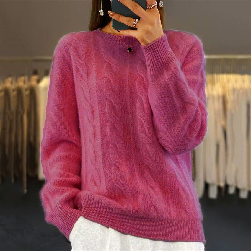 Fashion Retro Cable-knit Pullover Sweater Women