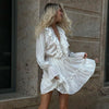 Y2K V Neck Pleated Ruffle Long Sleeve Dress