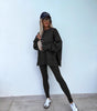Sweater Suit Women's Casual Loose Long Sleeve Crew Neck Split Top Tight Trousers