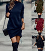 Long Sleeve Dress Solid Color High Neck Cross Short Dress Womens Clothing