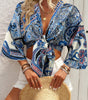 Women Bohemian Style Printed Long Sleeve Tie-Up Top