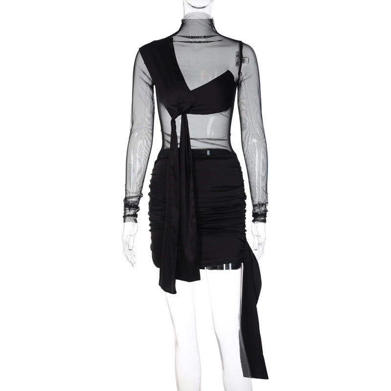 European & American Summer Sheer Mesh Long Sleeve Dress – Sexy Fashion