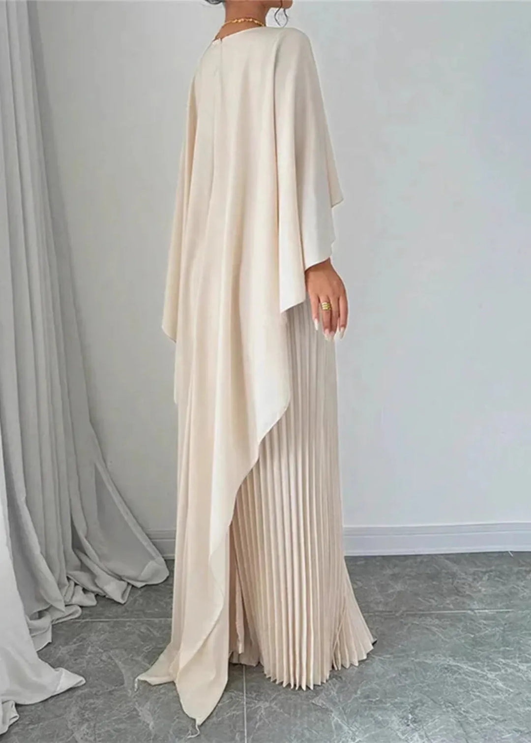 Isabella | Pleated Cape Overlay Maxi Dress