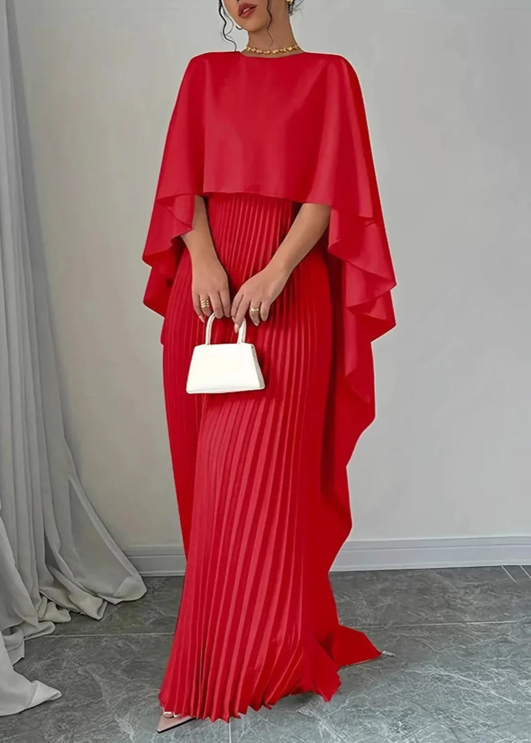 Isabella | Pleated Cape Overlay Maxi Dress