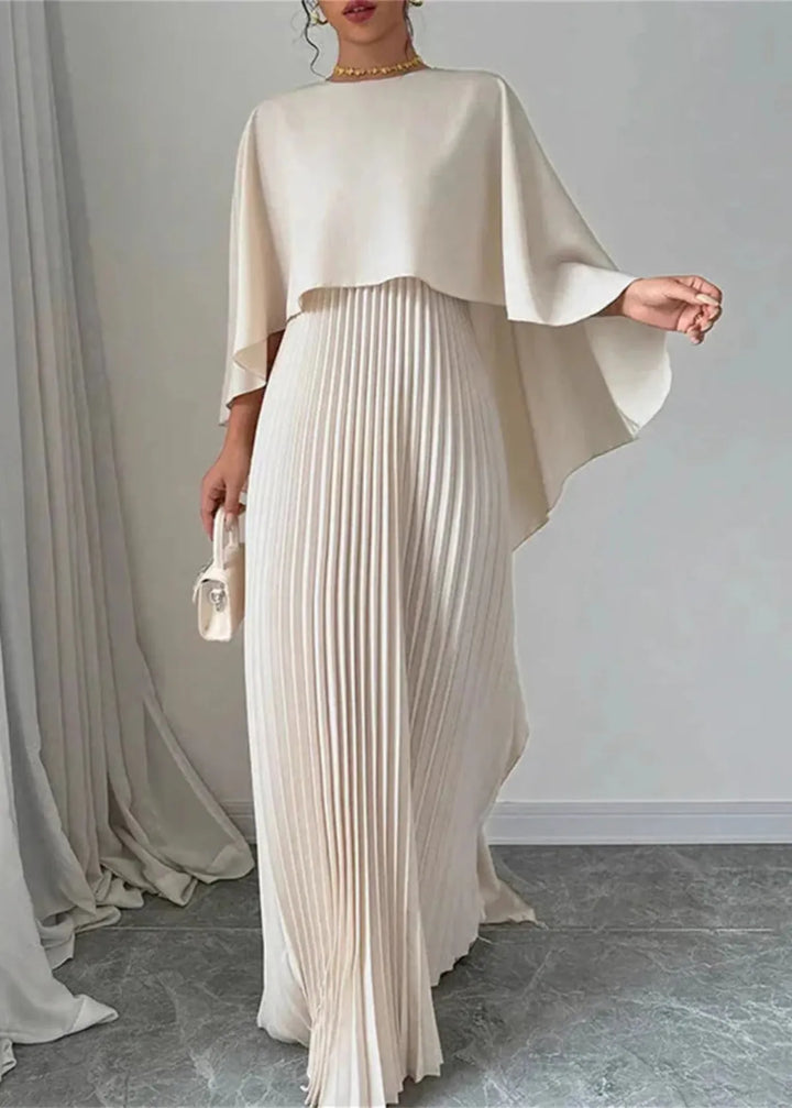 Isabella | Pleated Cape Overlay Maxi Dress