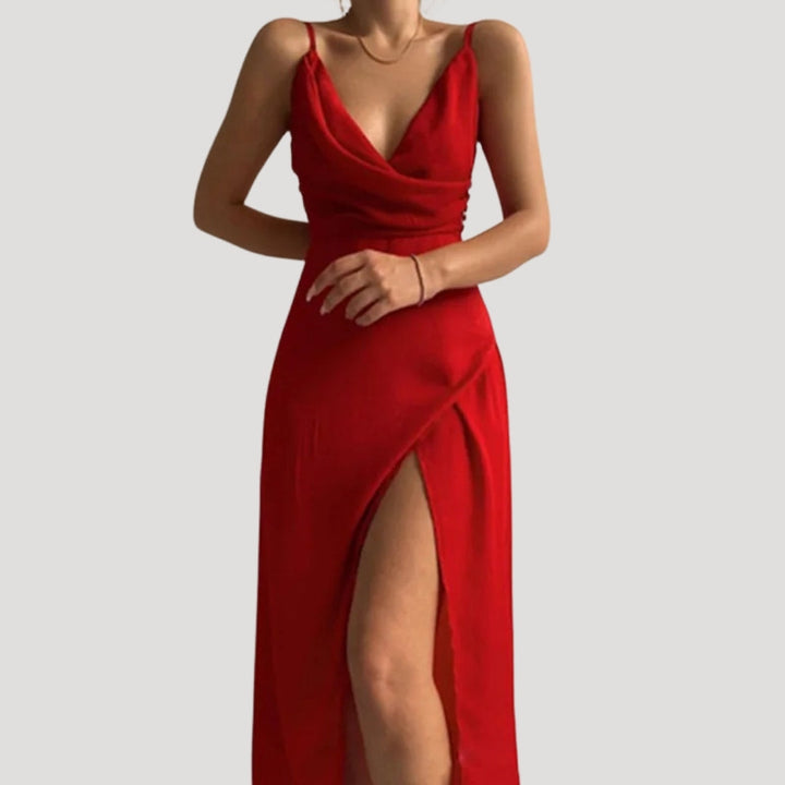 Isabella | Satin Wedding Guest Maxi Dress with Side Slit