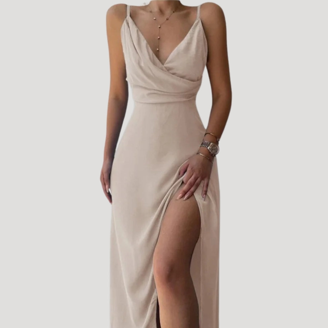 Isabella | Satin Wedding Guest Maxi Dress with Side Slit