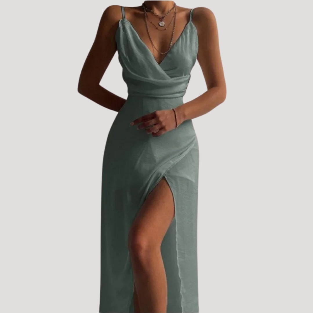 Isabella | Satin Wedding Guest Maxi Dress with Side Slit
