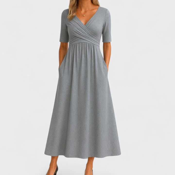 Natalie | V-Neck Long Sleeve Midi Dress