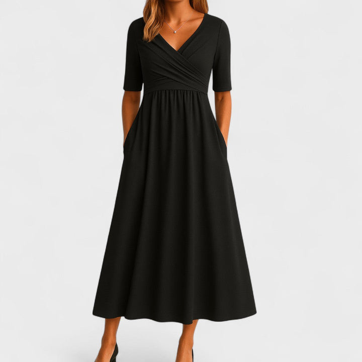 Natalie | V-Neck Long Sleeve Midi Dress