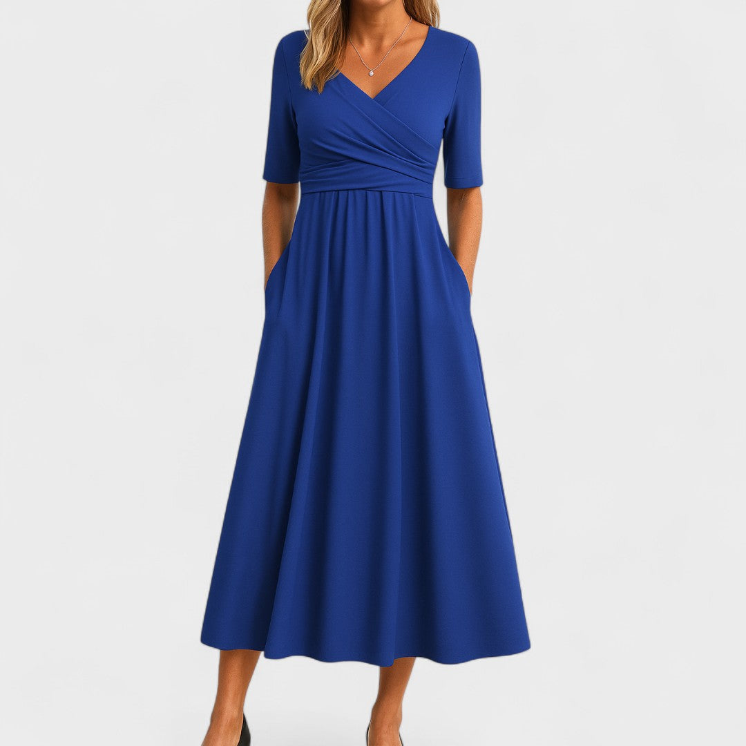 Natalie | V-Neck Long Sleeve Midi Dress