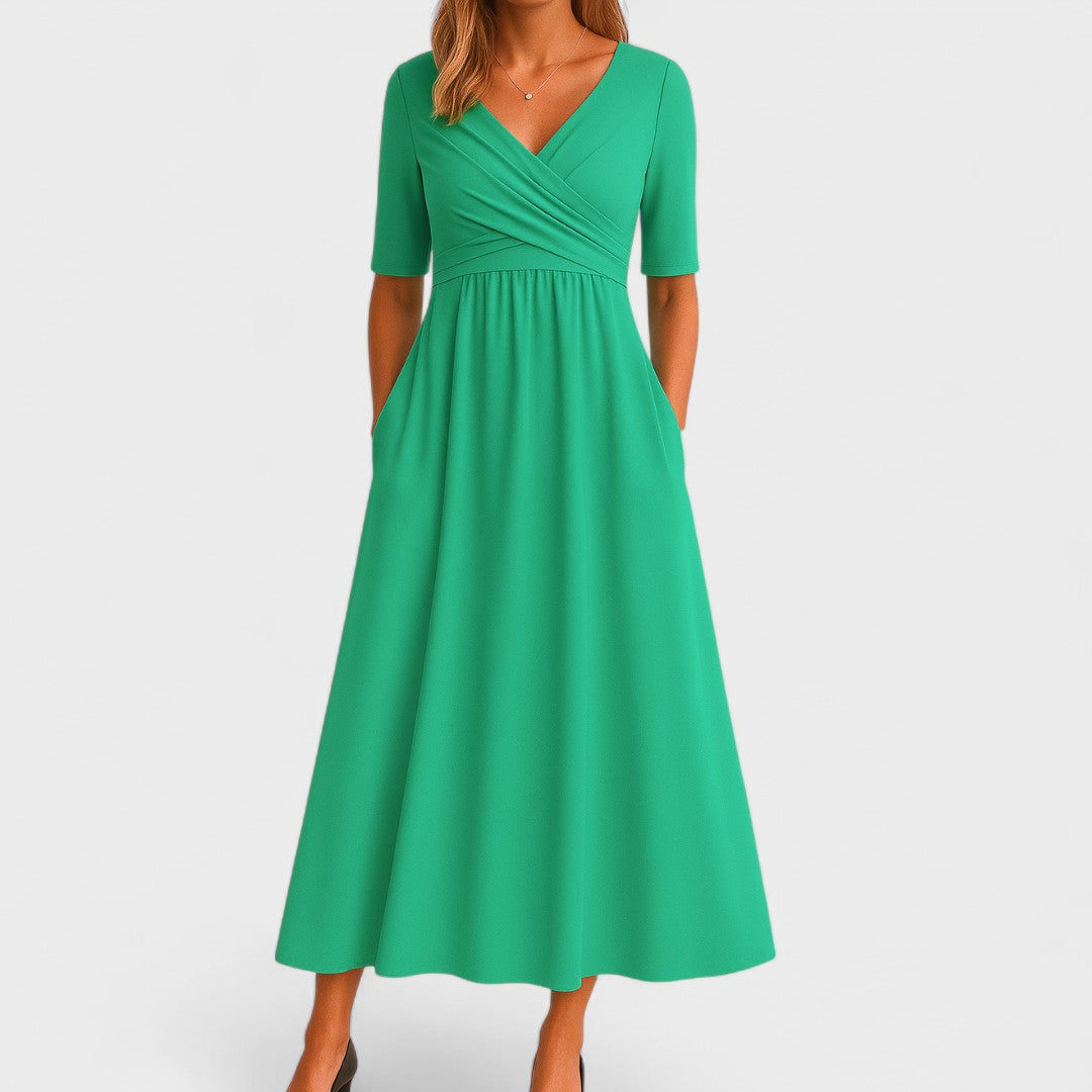 Natalie | V-Neck Long Sleeve Midi Dress