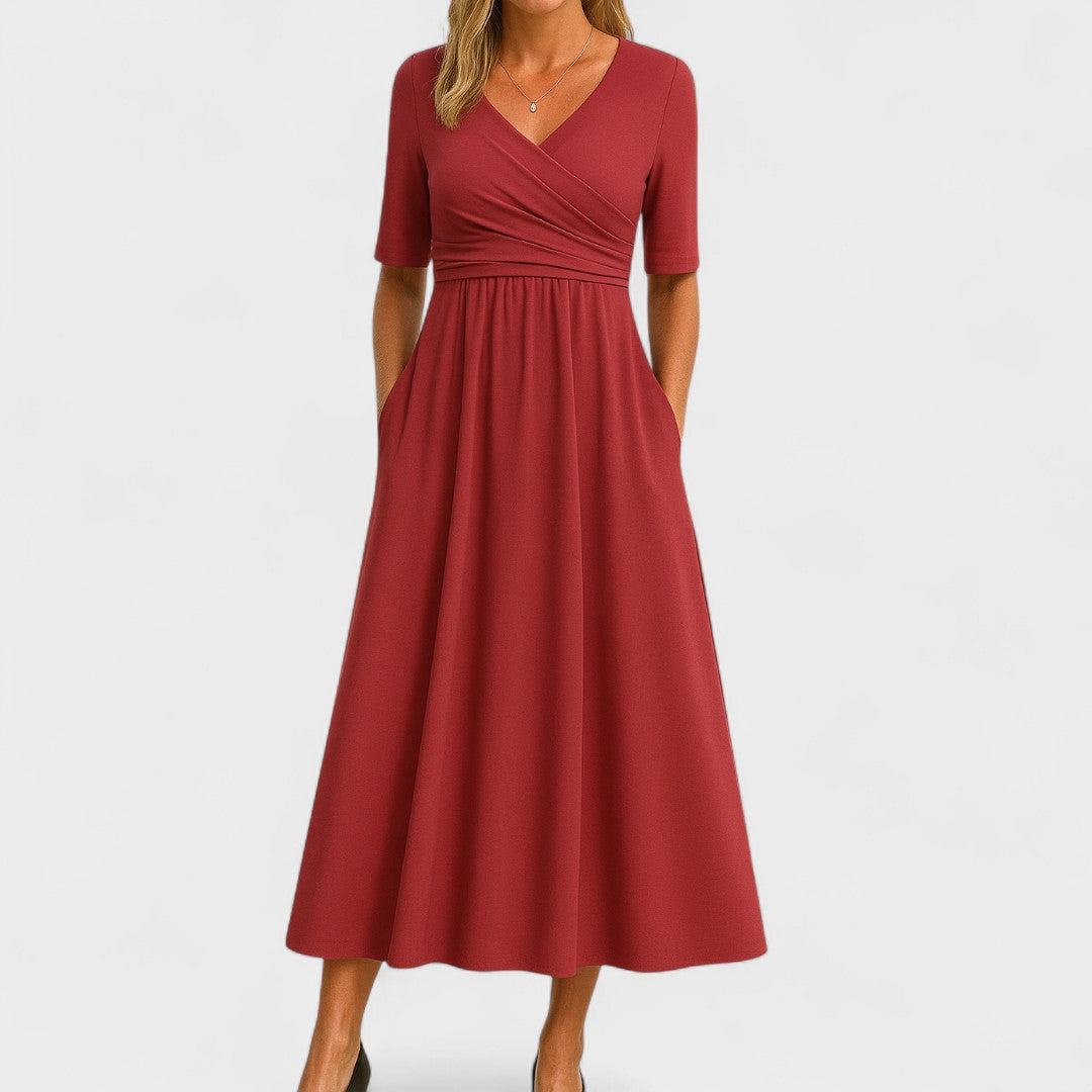 Natalie | V-Neck Long Sleeve Midi Dress