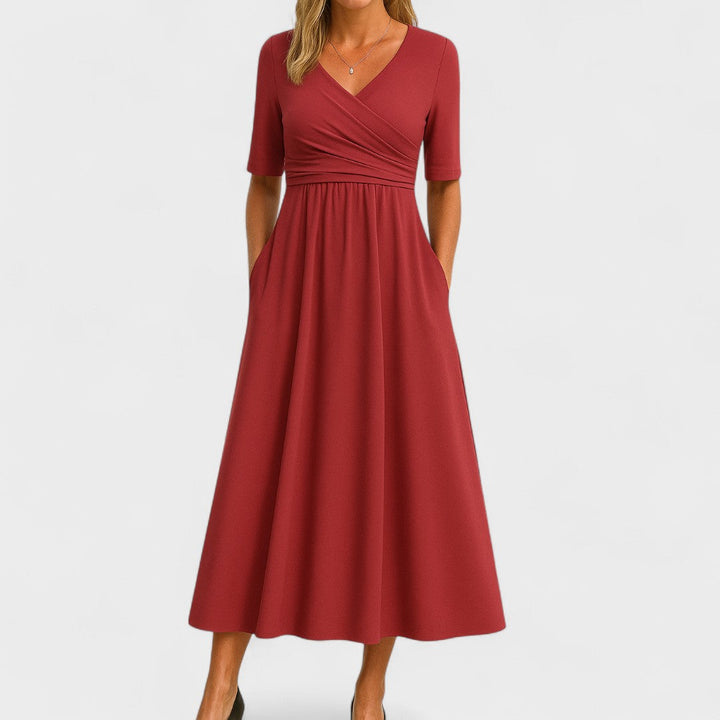 Natalie | V-Neck Long Sleeve Midi Dress
