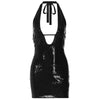 Hot Girl Halter Sheath Dark Black Dress Women