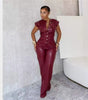 New Women's Trousers Sleeveless Leather Jumpsuit