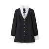 Patchwork Solid Color Buttons A- Line Suit Shirt Dress