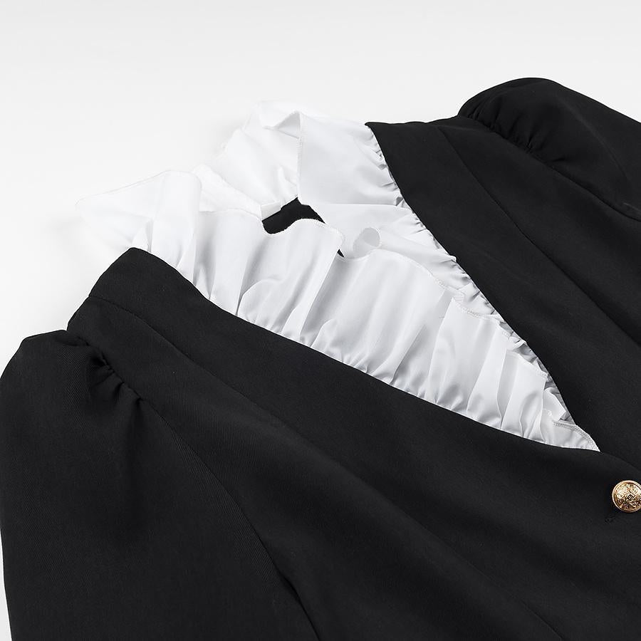 Patchwork Solid Color Buttons A- Line Suit Shirt Dress