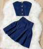 Denim Tube Top Top Two-piece Set High Waist A- Line Skirt