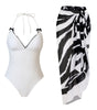 Lace-up One-piece Swimsuit Black And White Set Swimwear