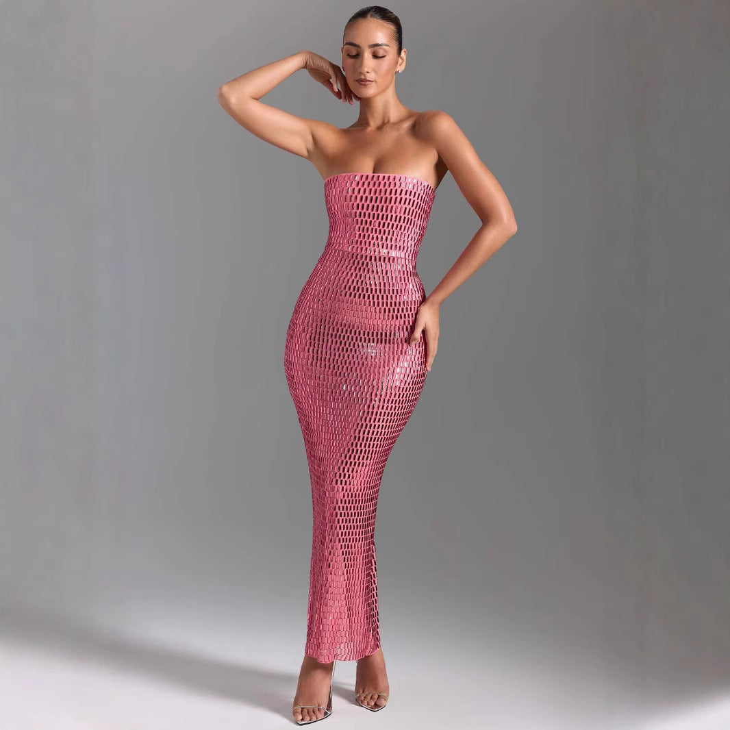 Fashion Rhinestone Sexy Tube Top Skinny Sheath Dress