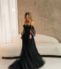 Women's Long Sleeve Transparent Lace Black Prom Dress
