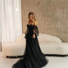 Women's Long Sleeve Transparent Lace Black Prom Dress