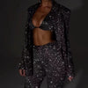 3-Piece Shiny Blazer Set: Bra, Lapel Jacket & Straight-Leg Trousers for Women