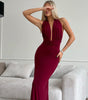 Women's V-neck Halter Backless Pleated Dress