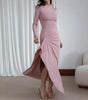 Slim-Fit Asymmetric Split Long Sleeve Dress