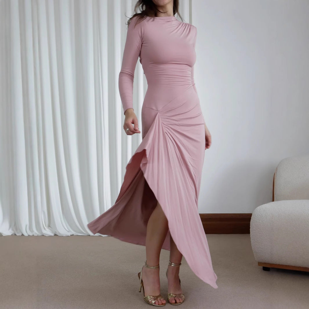 Slim-Fit Asymmetric Split Long Sleeve Dress